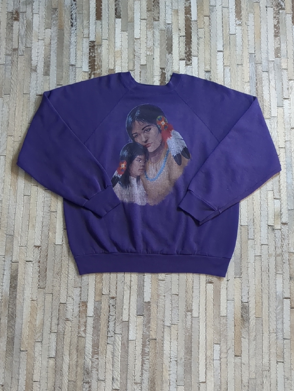 Tultex Size L Vintage 90s Native American Purple Crewneck Sweatshirt